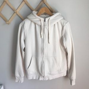Cream Sherpa insert zipper hoodie
